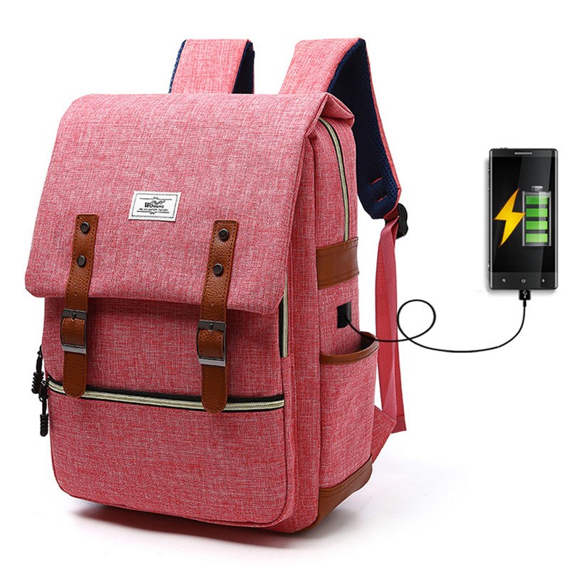 Vintage Canvas Laptop Backpack with USB Charging for Men and Women