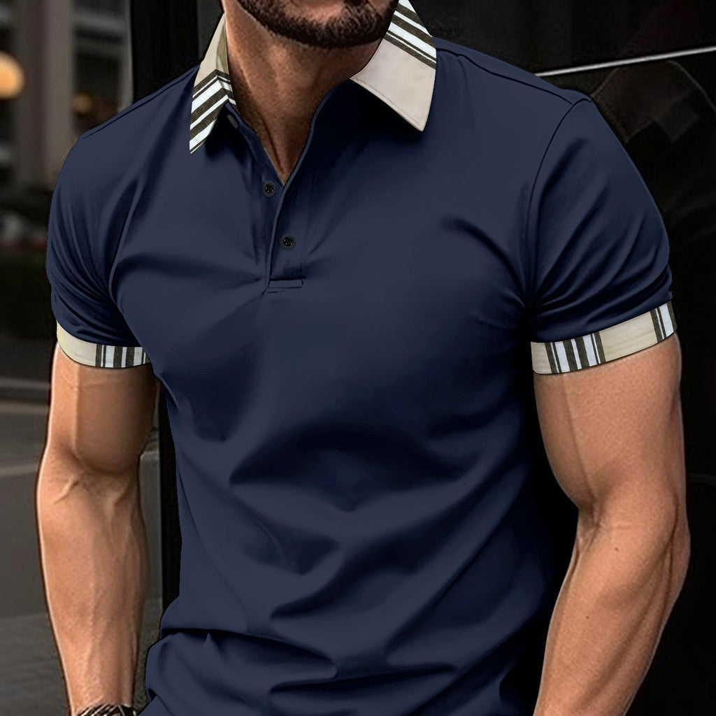 Men's Button Pocket Sports Polo Shirt Short Sleeve Polyester Fiber