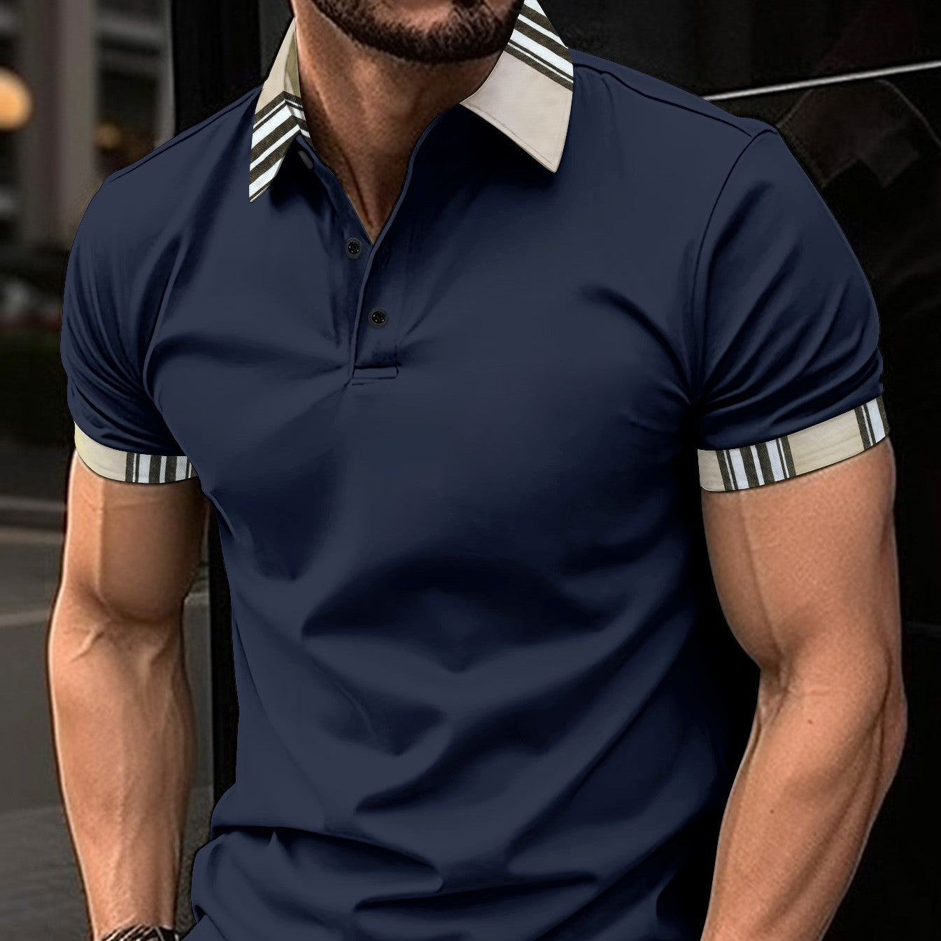 Men's Button Pocket Sports Polo Shirt Short Sleeve Polyester Fiber