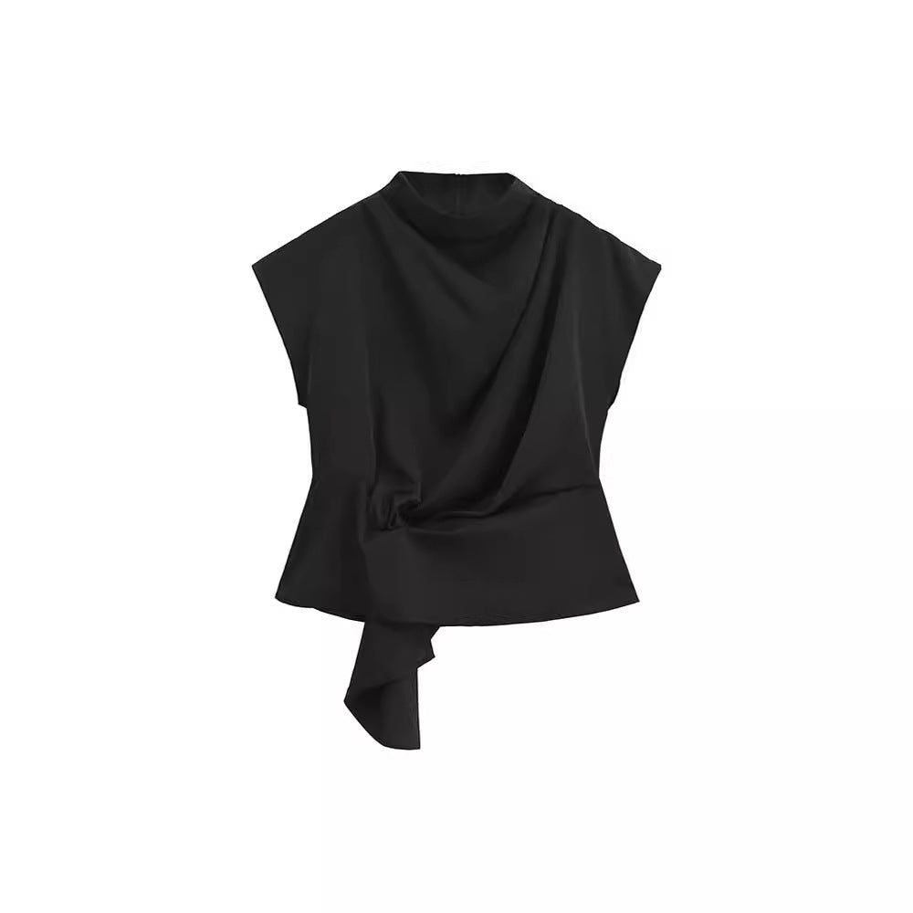 French Fashion Casual Stand Collar Peplum Top