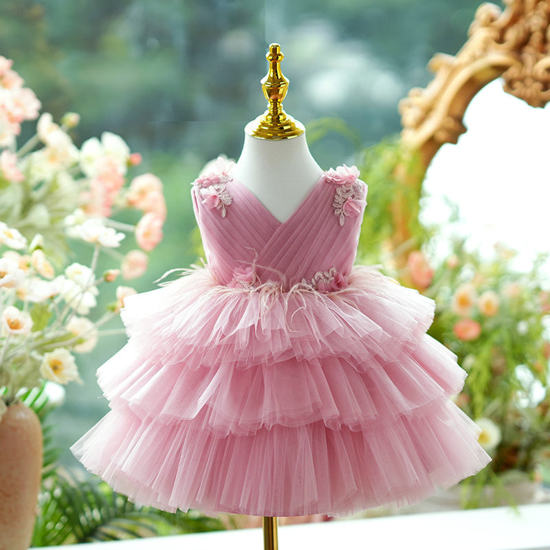 Girls Casual Loose Tulle Tutu Dress in Bean Flour, Sizes 80-160cm