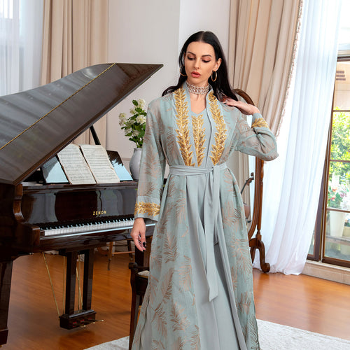 Ladies Light Green Lace-Up Evening Dress Robe