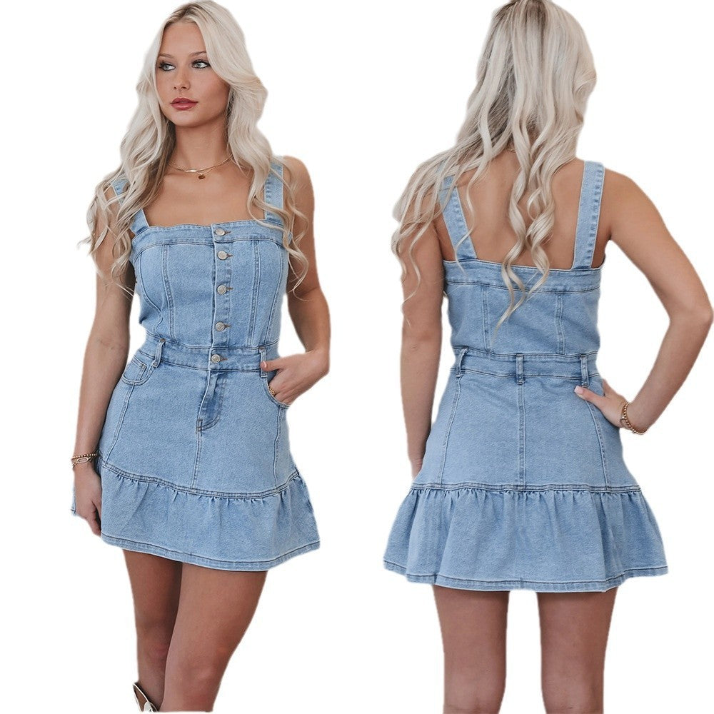 Fashion Suspenders Hot Girl Denim Women's Dress