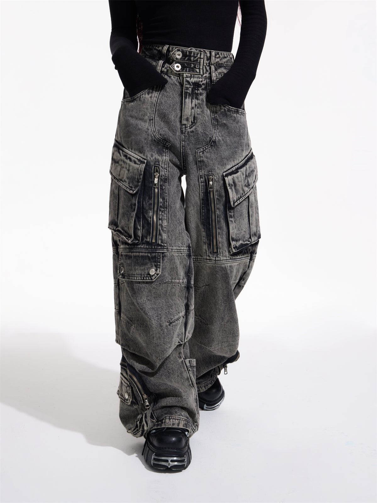 Retro Wide Leg Multi-Pocket Denim Jeans