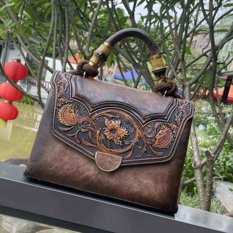 Retro Embossed Women's Crossbody Bag with 3D Floral Design