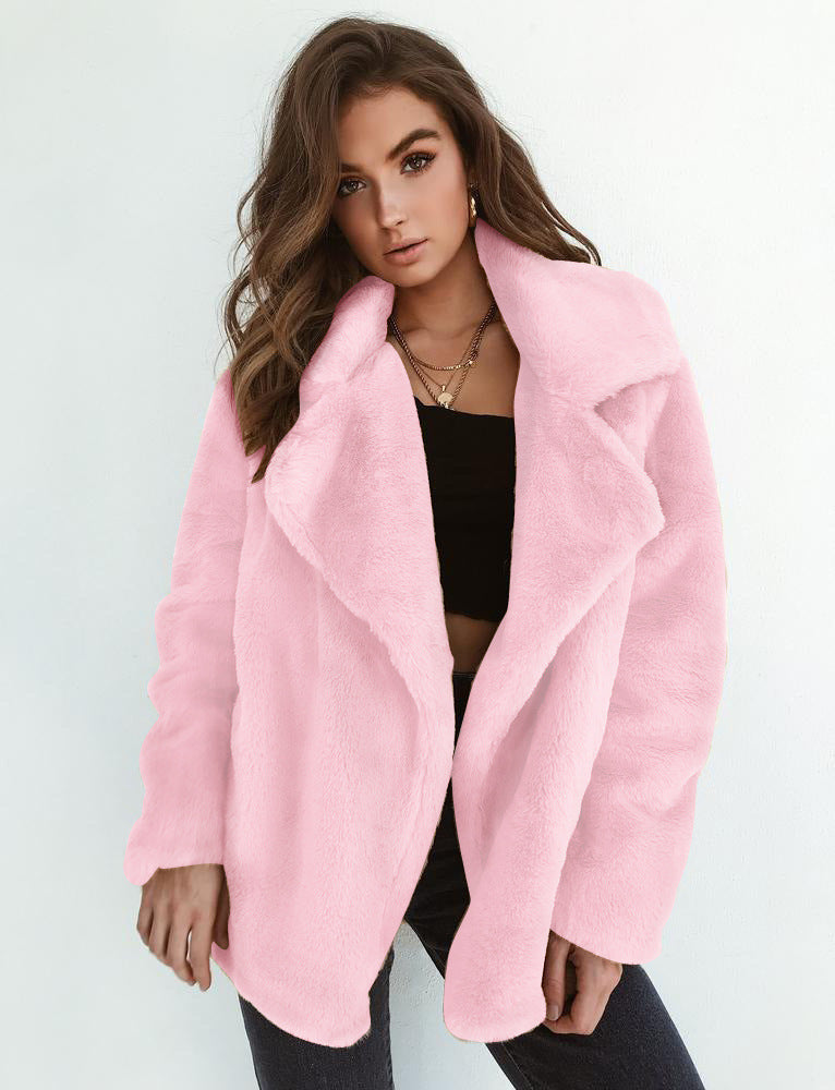 Sexy Plush Slim Lapel Comfort Jacket in Pink, Black & Brown