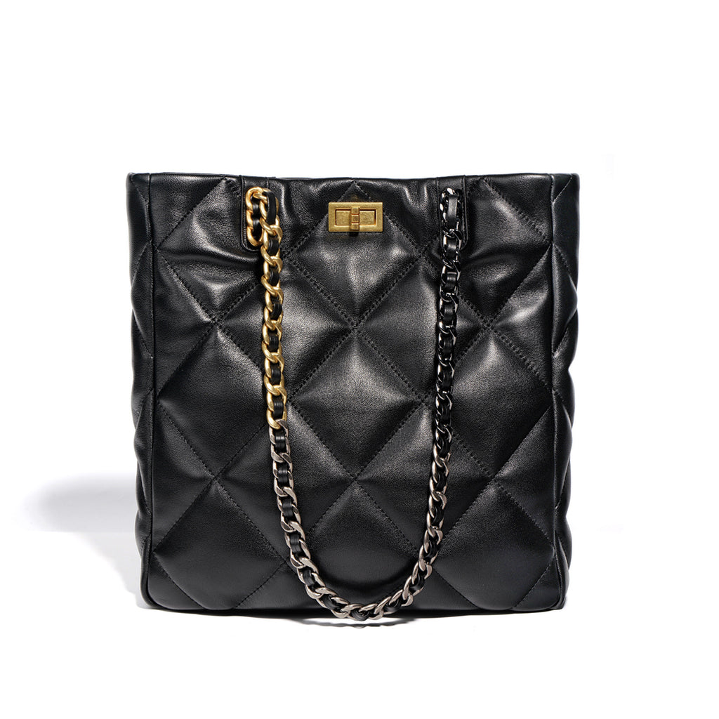 Women's Leather Rhombus Chain Shoulder Bag – Small & Large Black Options