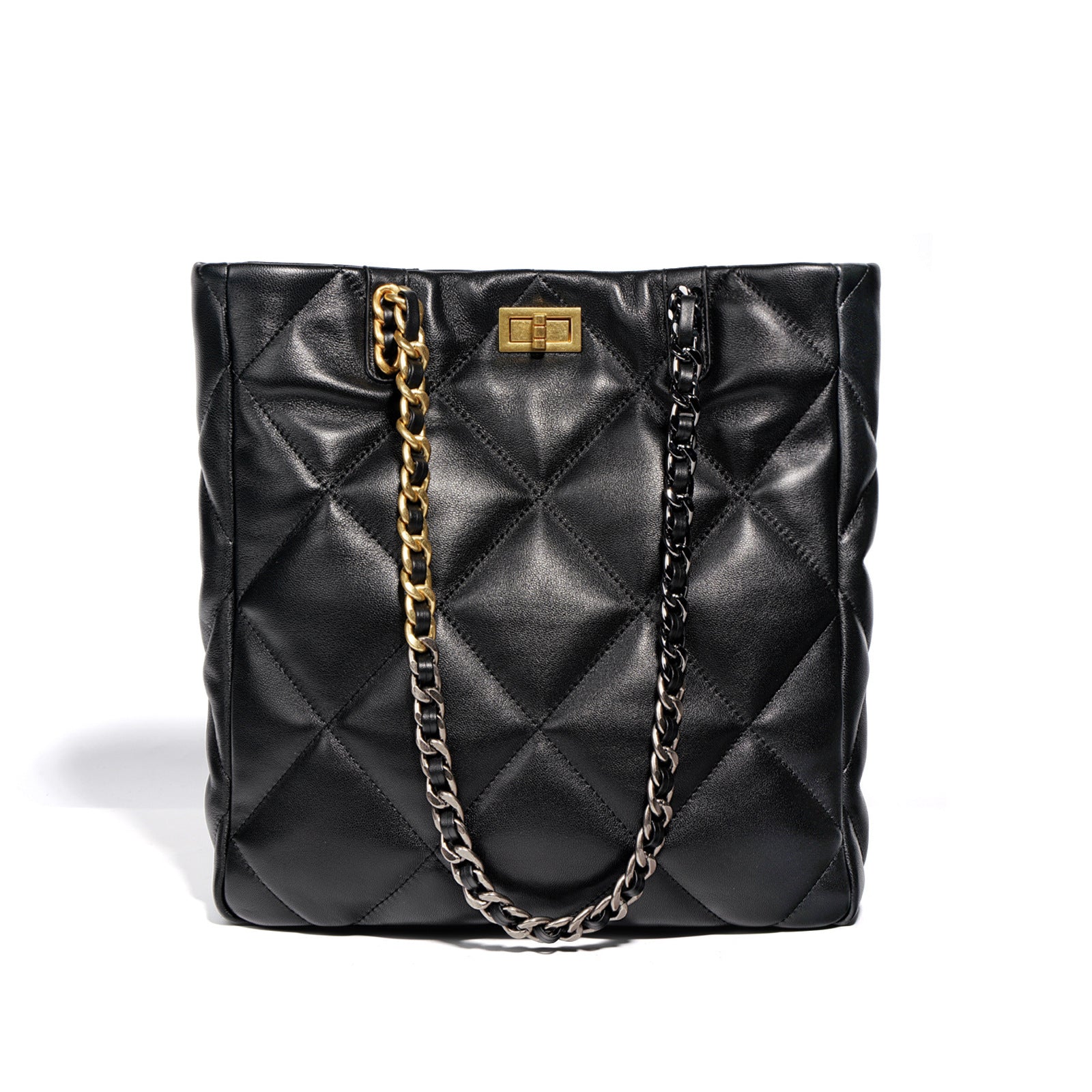 Women's Leather Rhombus Chain Shoulder Bag – Small & Large Black Options