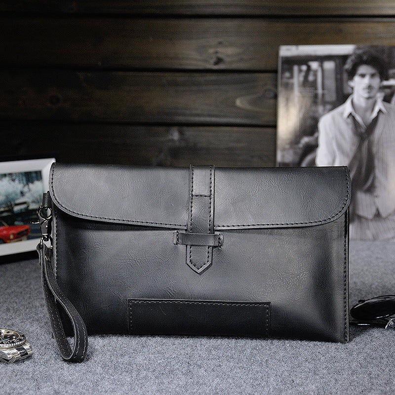 Men's Retro Crazy Horse PU Leather Clutch 26x16cm