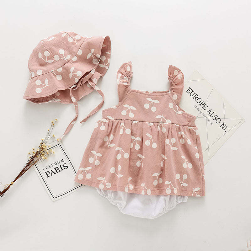 Newborn Girls Cotton Sleeveless Clothes with Detachable Hood in Gray & Pink, Sizes 66-100cm
