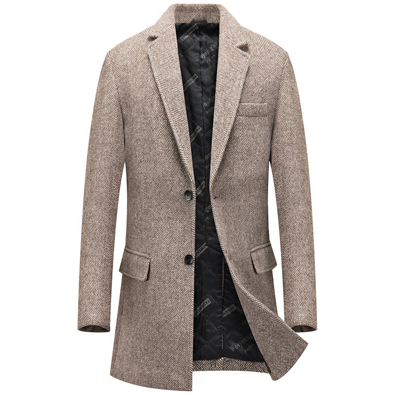Manteau en laine à carreaux kaki et gris pour homme Veste épaissie à simple boutonnage