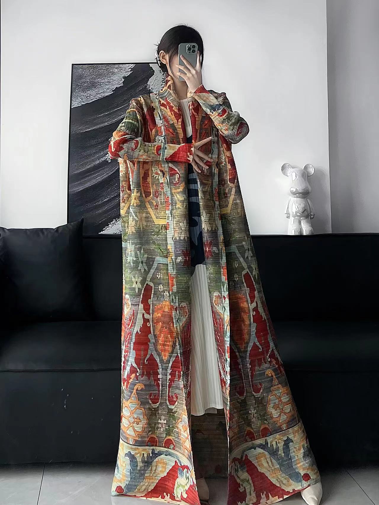 Pleated Print Fashionable All-match Lace-up Loose Arabian Abaya Robe
