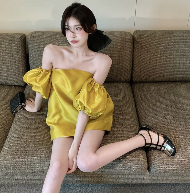 Off Shoulder Bubble Sleeve Shirt Women's Summer French Style