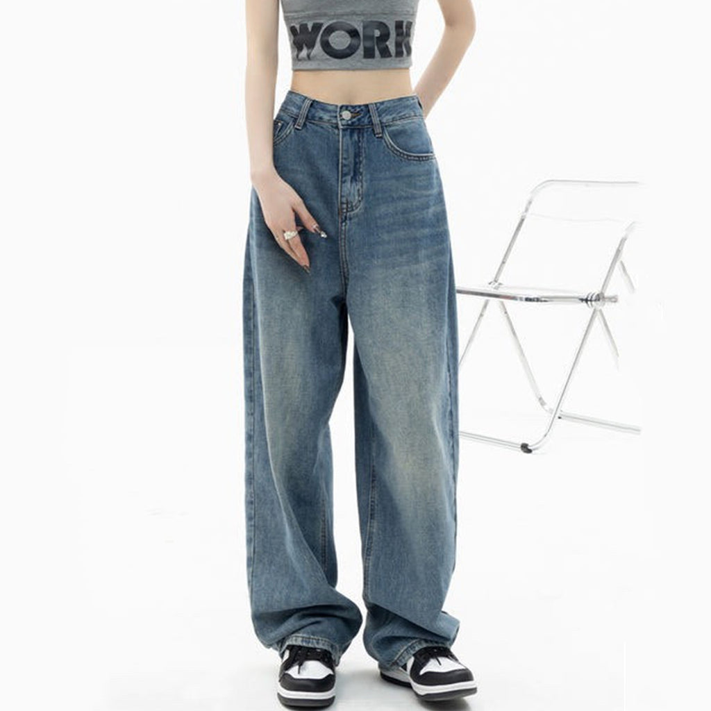 Women's Retro Blue High Waist Wide Leg Denim Jeans
