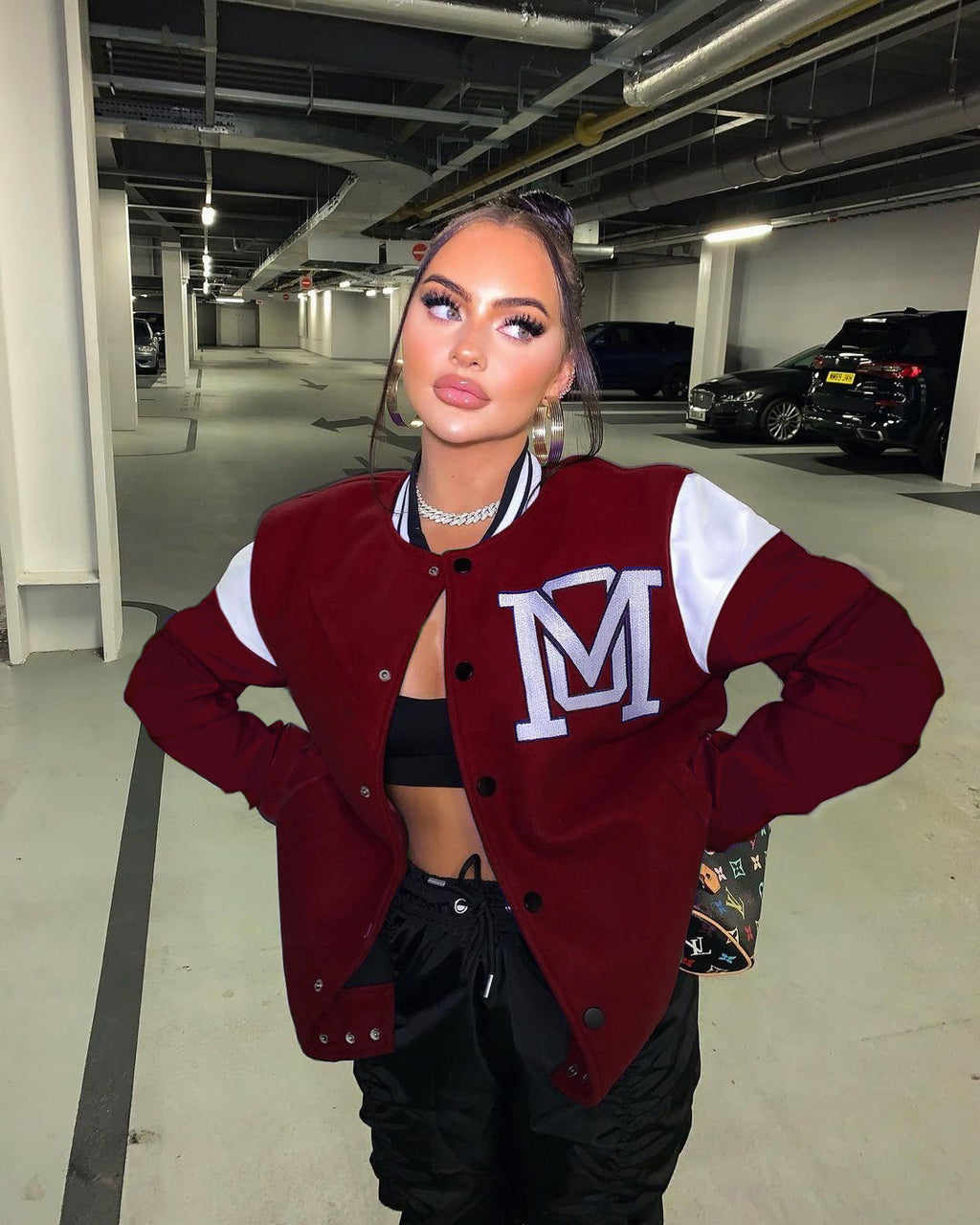 Solid Color Patchwork Letter Offset Baseball Jacket Polyester Fiber