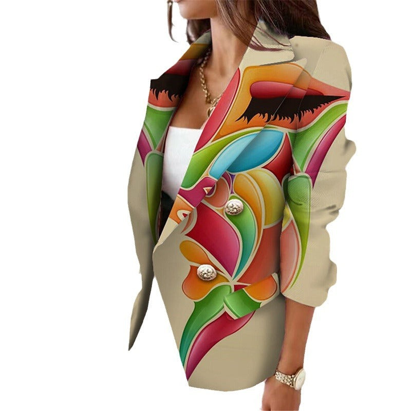 3D Color Print Slim Fit Suit Jacket for Women
