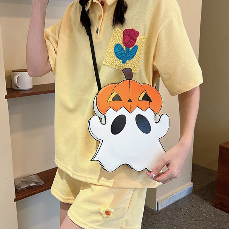 Sac bandoulière en PU motif fantôme citrouille de dessin animé mignon en 3D