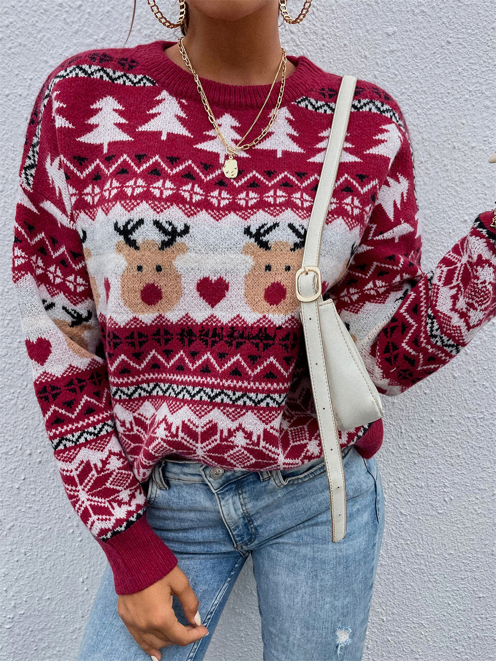 Pull rouge de Noël - Pull tricoté pour les fêtes d'hiver