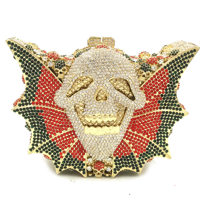Halloween Crystal Women's Skull Bat Bag 19CM Alloy Evening Clutch