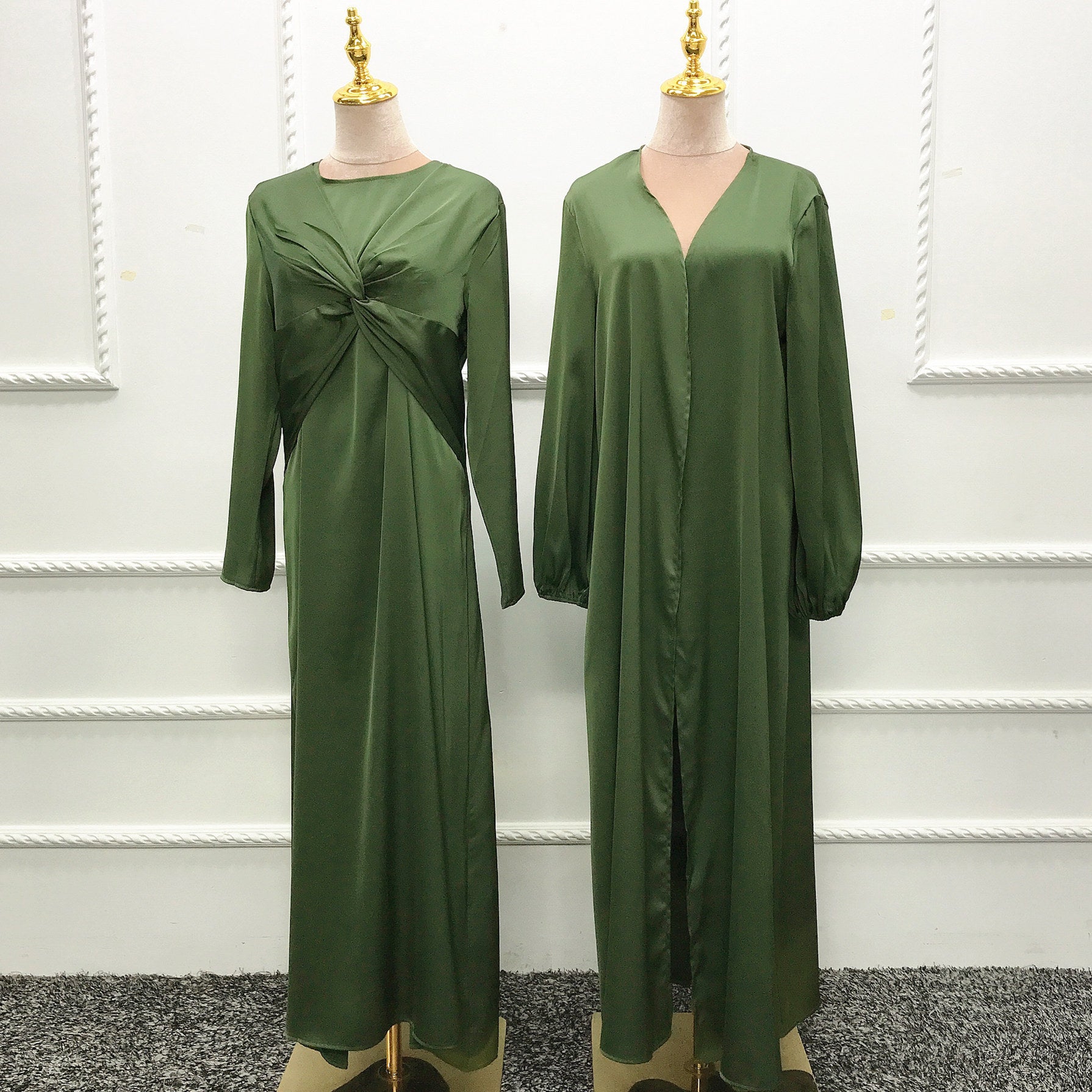 Turkey Dubai Fashion Solid Color Two-Piece Dress Cardigan Set for Middle Eastern Women