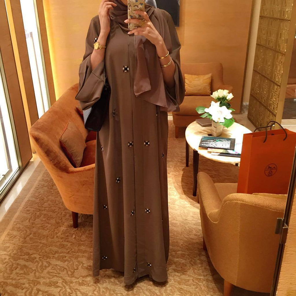 Robe-cardigan longue islamique perlée