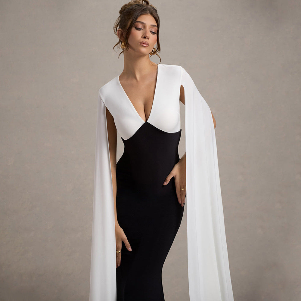 فستان نسائي أسود برباط بخصر عالٍ مقاس S-XL