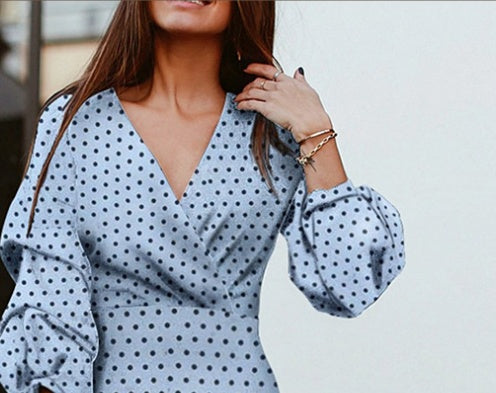 Polka Dot V-Neck Professional Dress for Women