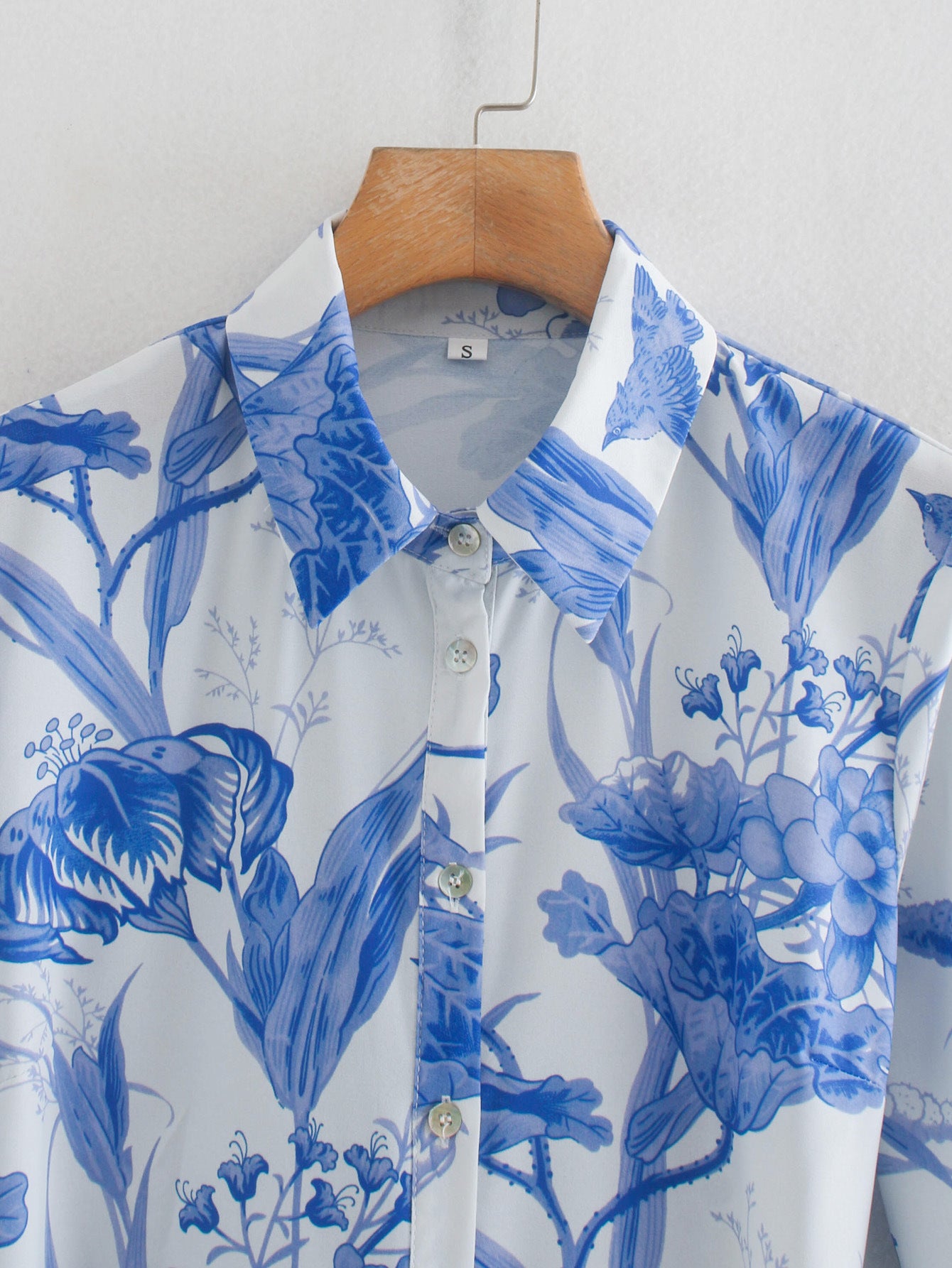 Printed Lace-Up Shirt Dress Polyester Cotton Blend