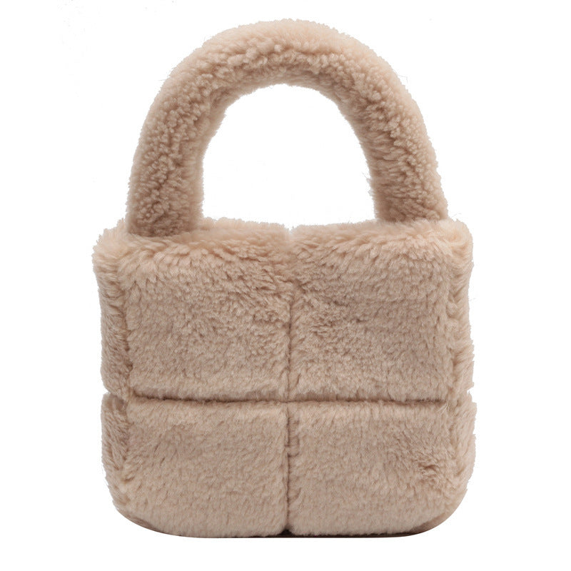 Sac fourre-tout portable en peluche grande capacité pour femme 22,5x20x10cm