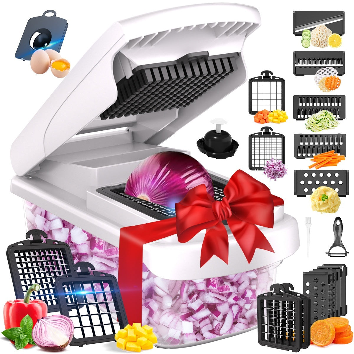 Household 15-in-1 Multi-Function Vegetable Chopper with Stainless Steel Blades