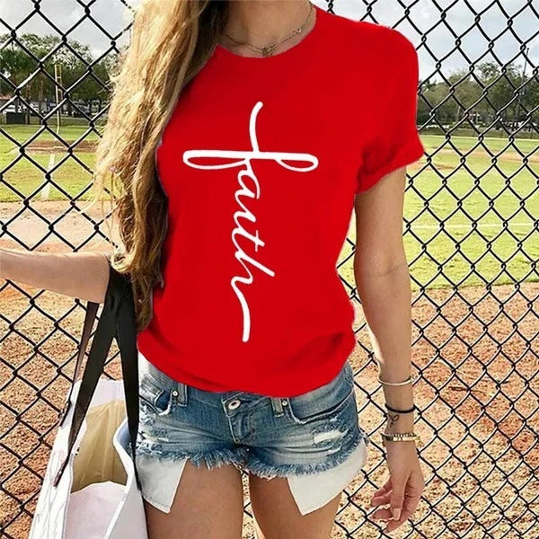 Letter Print Round Neck Short Sleeve T-Shirt