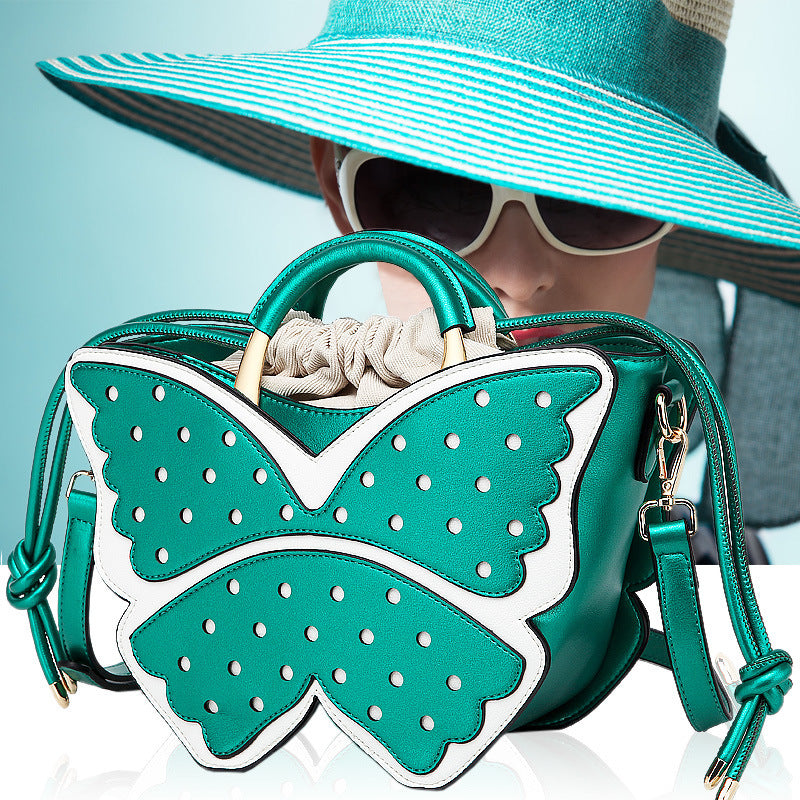 Sac en cuir PU gaufré bleu-vert vintage 13x11x21cm