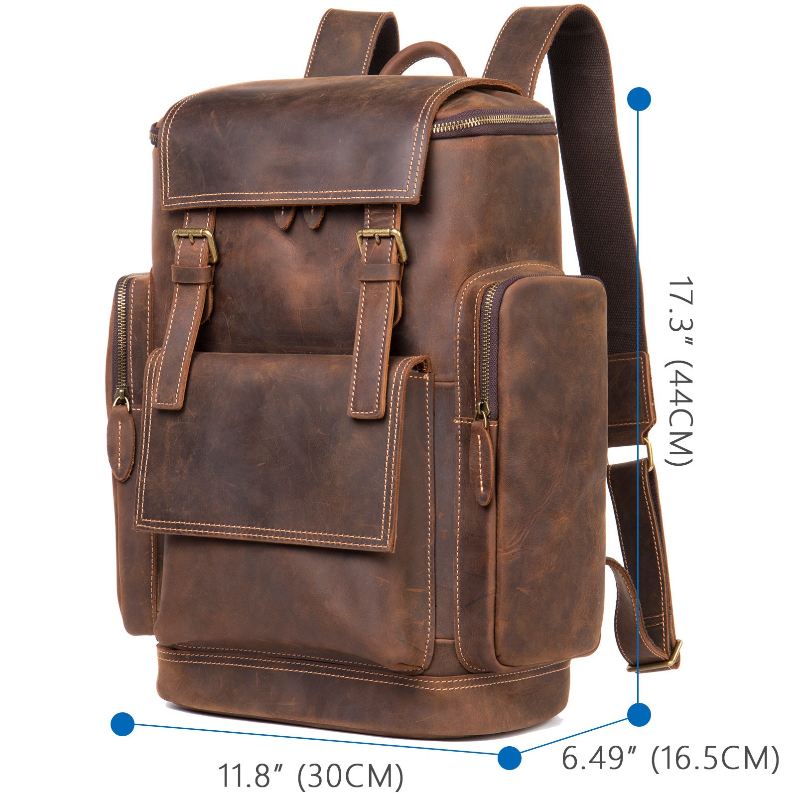 Vintage Crazy Horse Leather Backpack for Men - Coffee