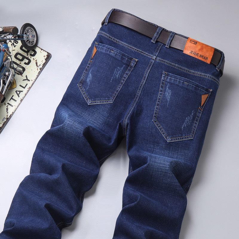 Men's Loose Straight Stretch Jeans - Blue & Black, Sizes 28-40