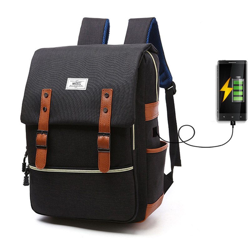 Vintage Canvas Laptop Backpack with USB Charging for Men and Women