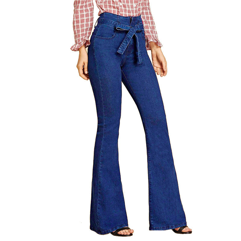 Wide-Leg Flared Jeans Polyester Slim Pants