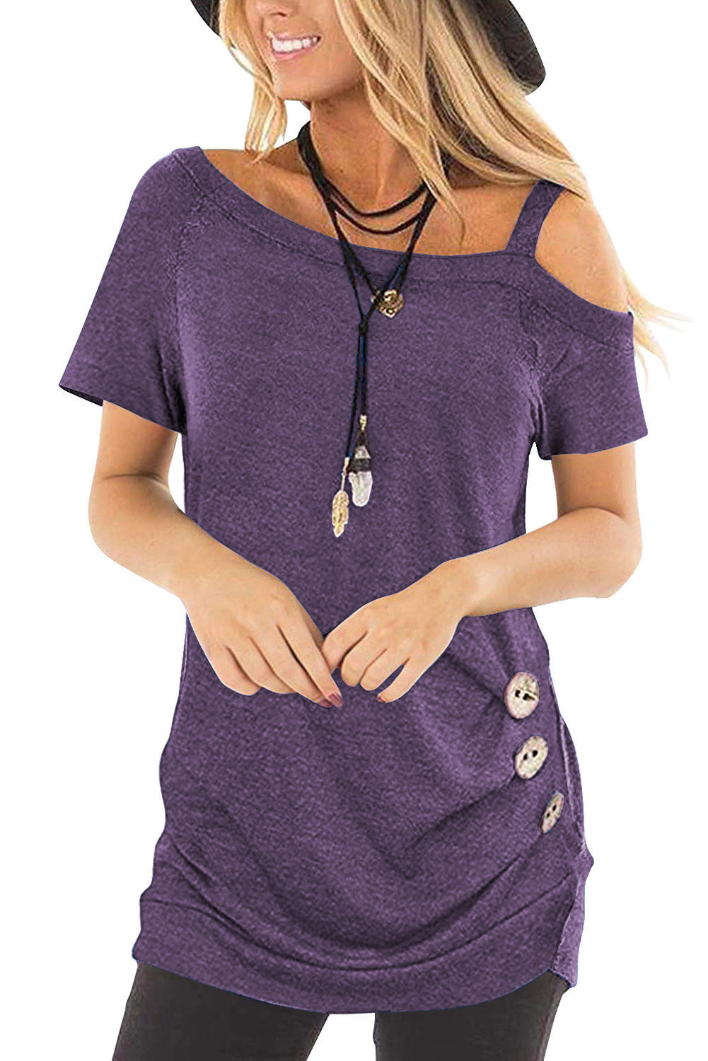 Solid color fashion strapless pullover female t-shirt
