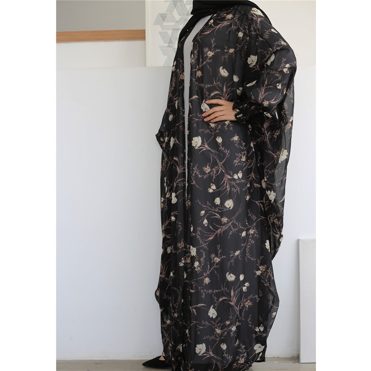 Arab Women's Chiffon Print Robe Dress