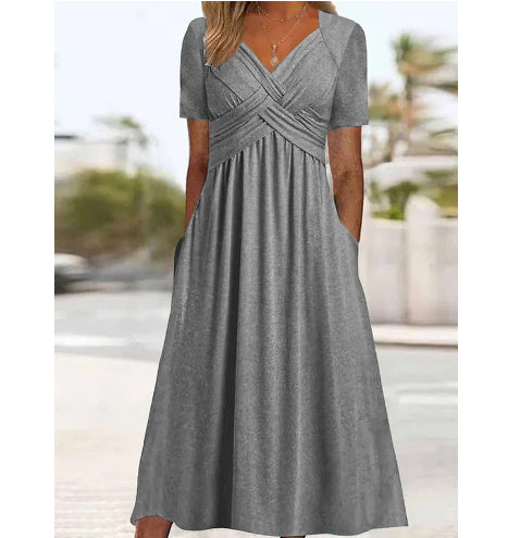 V-Neck Waist-Tight Spring Summer Dress Outerwear Nightdress in Black, Emerald, Peacock Blue, Sizes M-XXXL