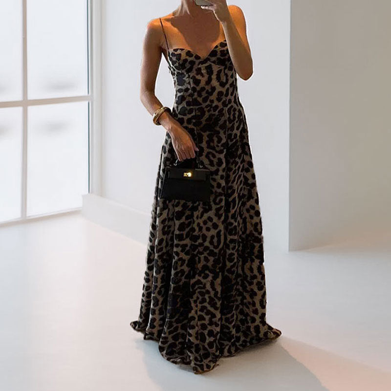 Robe élégante à bretelles imprimé léopard – Chic et sexy