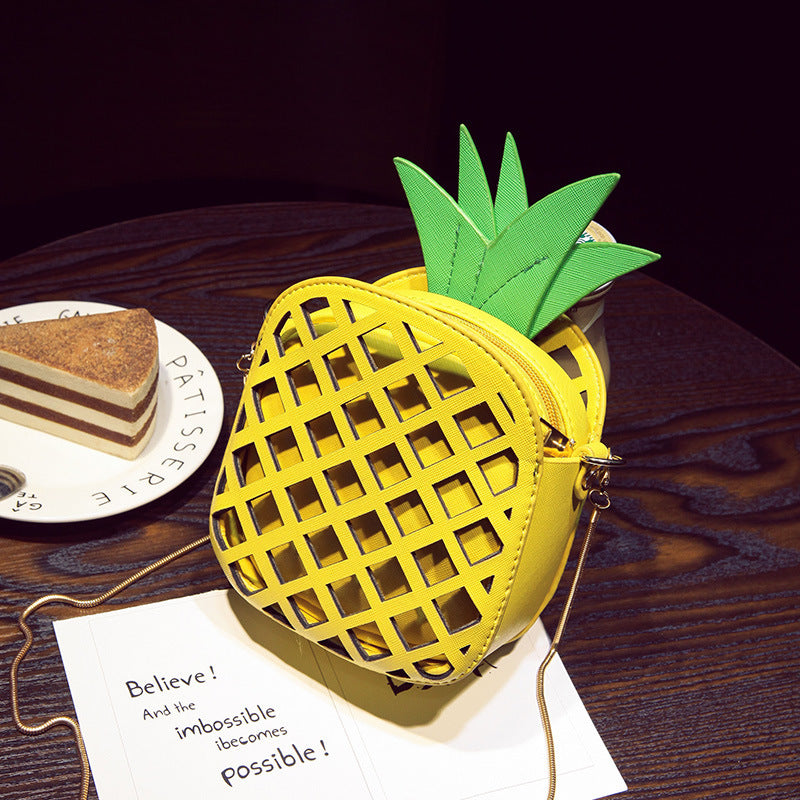 Pineapple PU One Shoulder Messenger Bag 14x16x7 cm