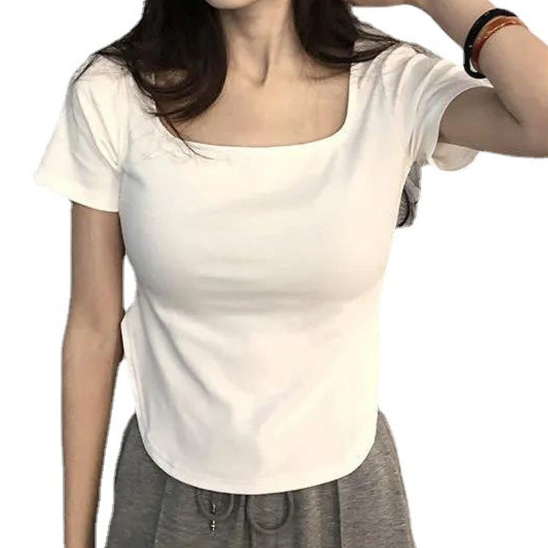 Summer U Collar Top Slim-fit Irregular Short-sleeved T-shirt For Women
