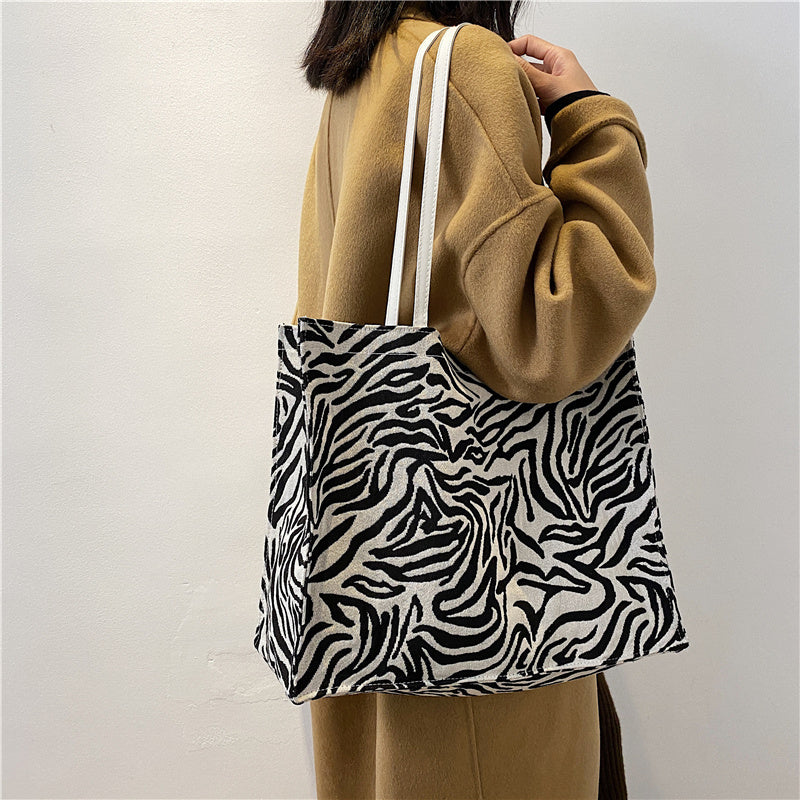 Sac bandoulière carré à rayures zébrées vintage coréen pour femmes