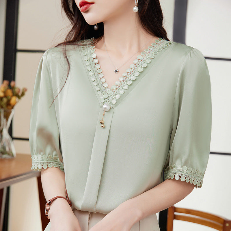 Women's V-neck Chiffon Shirt Design Top