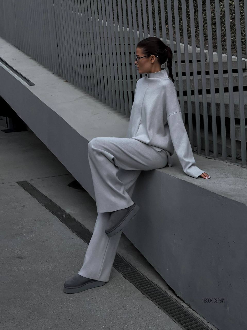 Autumn And Winter Leisure Loose And Irregular Split Top Wide Leg Pants Two-piece Set
