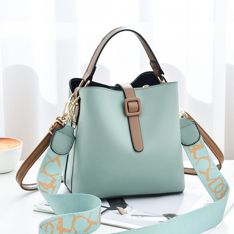 Medium PU Bucket Shoulder Bag for Women with Zipper Closure