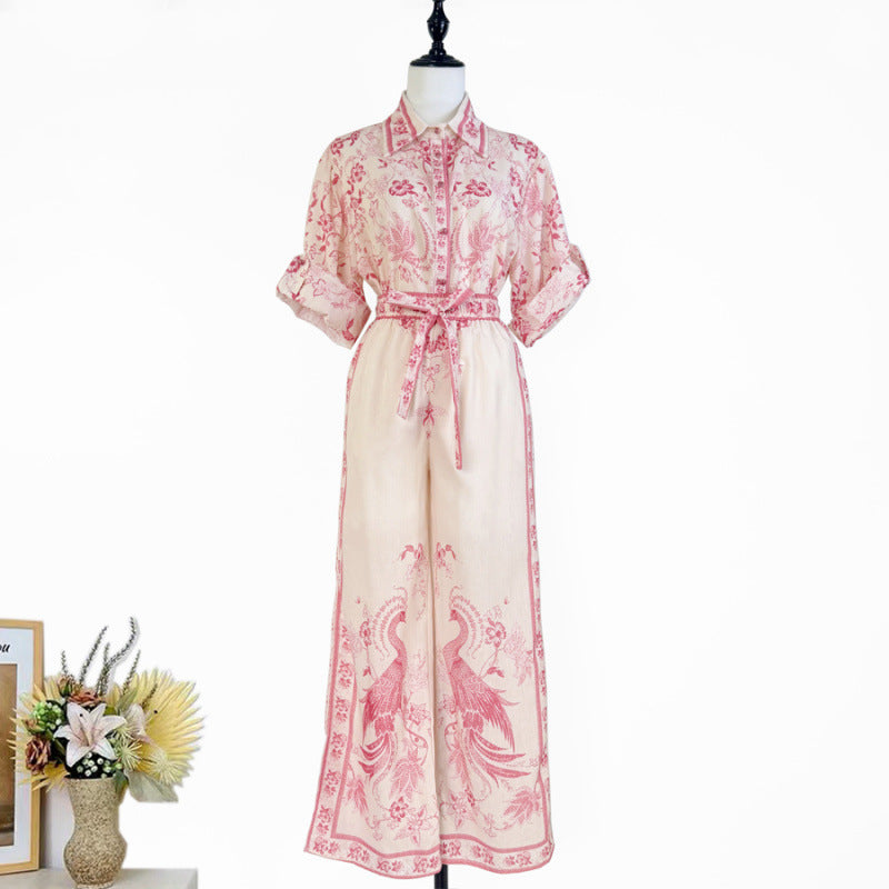 Australian Niche Printing Geometric Pattern Shirt and Wide Leg Trousers Suit