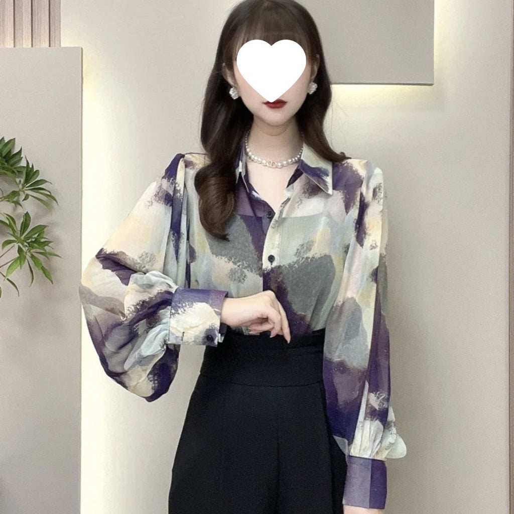 Chemise ajustée élégante en polyester élasthanne noir imprimé papillons
