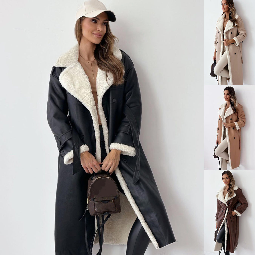 Manteau mi-long en polyester pour femme, style trench croisé à double boutonnage avec ceinture, pour l'hiver