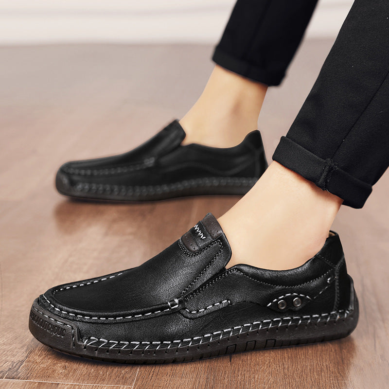 Men's Handmade Plus Size Cowhide Leather Shoes, Square Toe, Low Heel